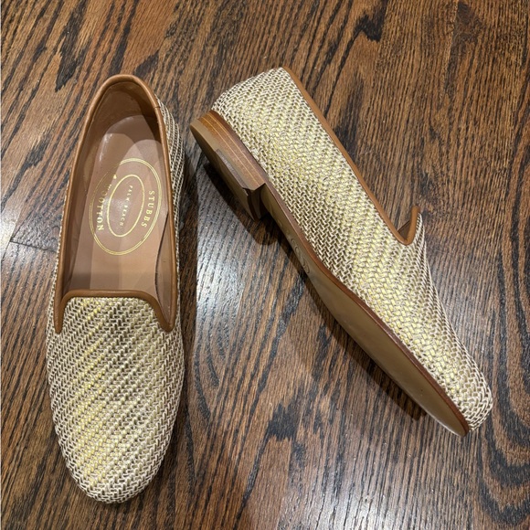 Stubbs & Wootton Woven Gold and Tan Loafers - Picture 2 of 3